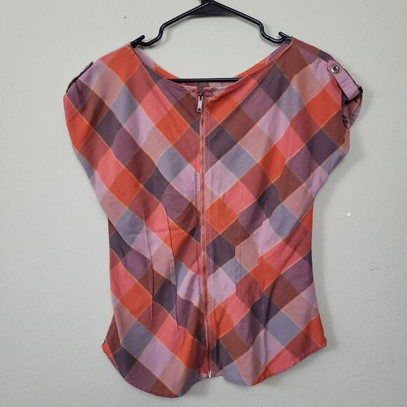 Patagonia San Benito Womens Multicolor Plaid Outlander Back Zip Blouse‎ Top Sz 4 - Picture 2 of 10
